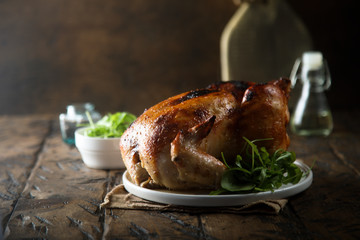 Homemade roasted chicken with honey and mustard