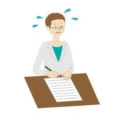 Illustration of a doctor (male) writing documents
