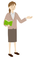 Illustration of a teacher (female) standing (explanation pose)