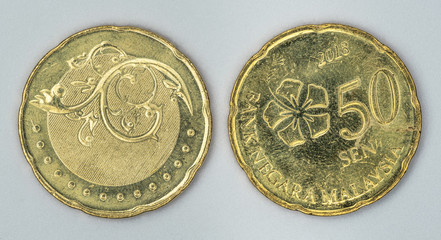 Malaysia coin  50 sen isolated on white background front and back view © Lee