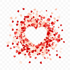 Happy Valentines Day background, paper red, pink and white orange hearts confetti. Vector illustration