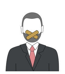 businessman with mouth shut. prohibition to speak. vector illustration.