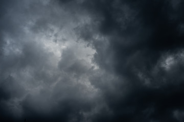 Naklejka na ściany i meble Dark black clouds in the sky, Stormy rain clouds background.