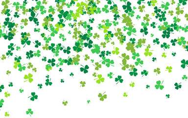 Saint Patrick's Day Border with Green Four and Tree Leaf Clovers on White Background. Irish Lucky and success symbols. Vector illustration