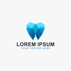 Dental clinic logo design. Dental care sign symbol. Tooth icon vector with polygonal blue colors. 