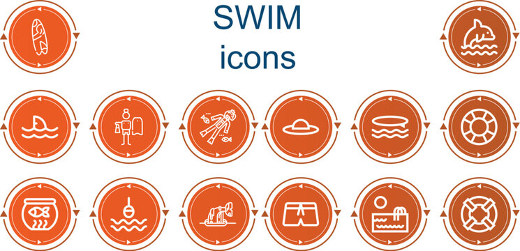 Editable 14 swim icons for web and mobile