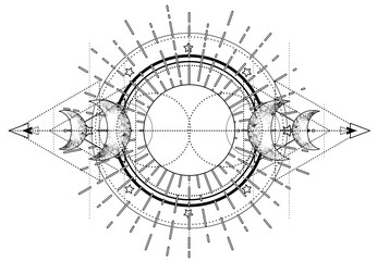 Triple moon pagan Wicca moon goddess symbol. Three-faced Goddess. Maiden, Mother, Crone vector illustration. Coloring book.
