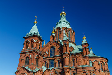Fototapeta na wymiar View to Uspenski orthodox church in Helsinki, Finland