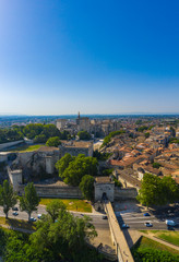 Beautiful historical city Avignon under summer clear blue sky