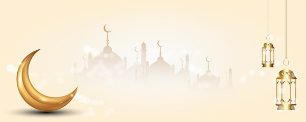 Vector illustration of Eid Mubarak islamic design crescent moon. 