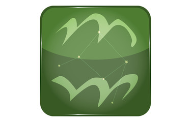 12星座の緑のボタンアイコン、星の形を加えたもの：みずがめ座