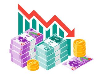 Naklejka premium Egyptian Pound Exchange Rate Stock Market Value Price Decrease down vector icon logo design. Translation: JM. Egypt Currency. Finance & economy element. Can be used for web, mobile & infographic.