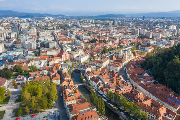 Naklejka na ściany i meble Aerial view of the cityscapes in Ljubljana, Slovenia