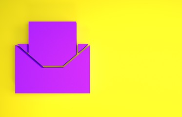 Purple Invitation icon isolated on yellow background. Celebration poster template for invitation or greeting card. Minimalism concept. 3d illustration 3D render