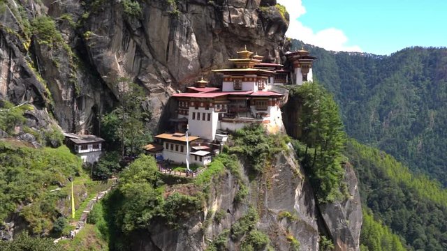 Zoom in Footage of Taktsang Monastery or Tiger's Nest Monastery in Paro Bhutan