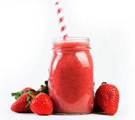 Fresh vegan drink, strawberry smoothie on a white background