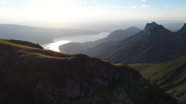 Annecy lake from La Tournette, see by drone