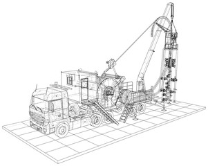 Coil Tubing roll Truck. EPS10 format. Vector created of 3d.