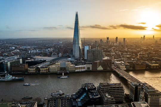 Panorama of the view from the Skygarden in London on the Shard and the river Thames