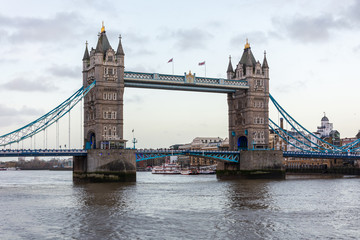 The famous Tower bridge over the river Thames in London