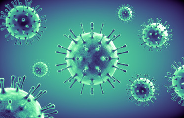 Microscope virus close up. China pathogen respiratory Corona Virus 2020. 3d render.