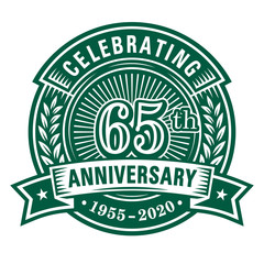 65 years of celebrations design template. 65th anniversary logo. Vector and illustrations.