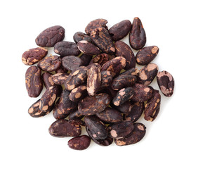 Cacao beans on white background