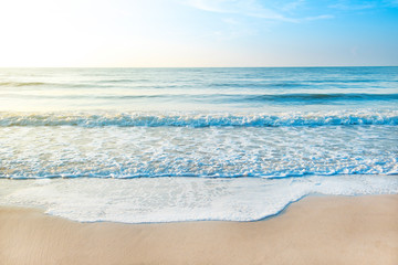 The sea and white sandy beach mixed with golden sand. Inviting you to go to rest on the weekend or a long holiday to arrive Let's take families, especially children, to the beach.