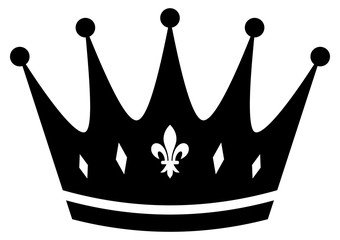 Krone mit Lilie in Schwarz auf einem weißen isolierten Hintergrund. © languste15