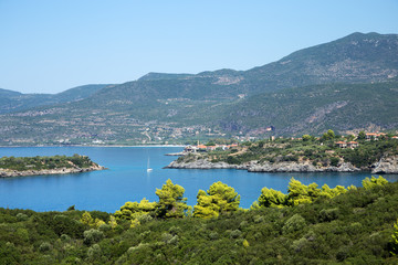 Fototapeta na wymiar Coast landscapes near Kardamili town at Mesinian Bay, South Peloponnese, Greece