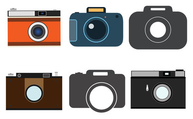 Camera, a set of diverse cameras isolated on a white background. Vector illustration.