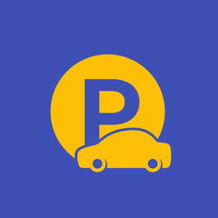 car parking roadsign, vector icon with auto