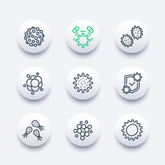 microbe, virus and bacteria vector line icons