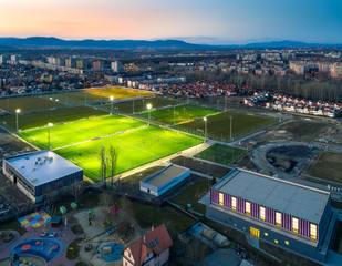 Europe Hungary Budapest Ujpest soccer courts. football fields