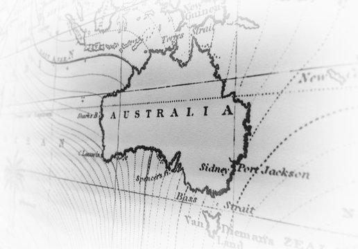 Black & white map of Australia continent background