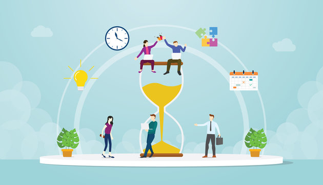 team deadline concept with work hour glass time with modern flat style