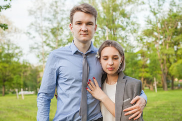 Real young couple outdoor in park © artmim