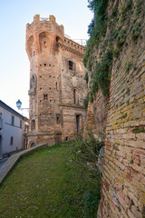 Fototapeta na wymiar Architectural detail of a tower of the Palazzo Amarotti in Loreto Aprutino
