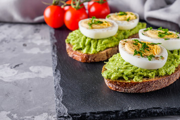 tasty and nutritious avocado sandwich and boiled egg