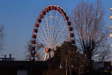 Fototapeta premium Ferris wheel - an amusement ride sticking out from behind buildings