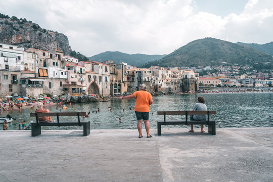 Cefal&ugrave;, Sicily, Italy - August 22, 2019. The old buildings on the sea of Cefal&ugrave;, an old fishing Sicilian village