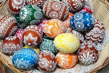  Basket of colorful easter eggs