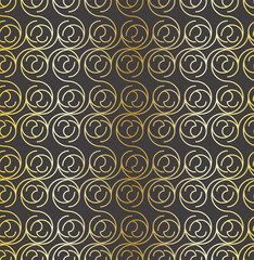 Seamless golden round line pattern. Repeat luxury texture design. Abstract geometric background.