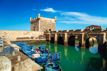 The famous blue boats in the port of Essaouira.