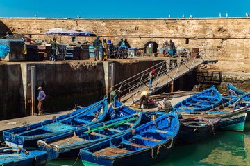 Fototapeta na wymiar The famous blue boats in the port of Essaouira.