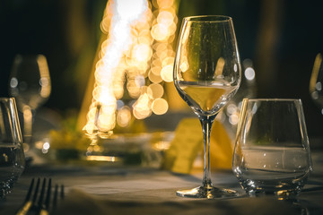 Details of a glass on the table at the restaurant