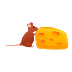 Big cheese piece mice icon. Cartoon of big cheese piece mice vector icon for web design isolated on white background