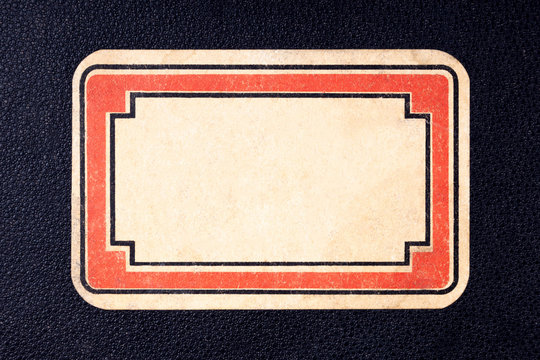 Retro design vintage styled blank rectangle label, red text border. Stylish old empty yellow paper sticker no text copy space Front of a book or a notebook labeling concept graphical resources cut out
