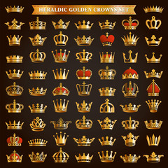 Big set of golden crown icons