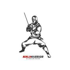 Obraz premium Ninja warrior design vector illustration. Silhouette of japanese fighter.